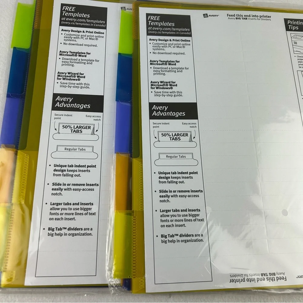 Avery 5 Big Tab Insertable 3 Pocket Corner Lock Plastic Dividers 11273 Lot of 2